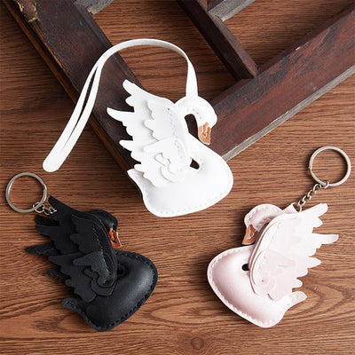 Black, White, Pink Lambskin Swan Bag Charm Keyring - POPSEWING™ 