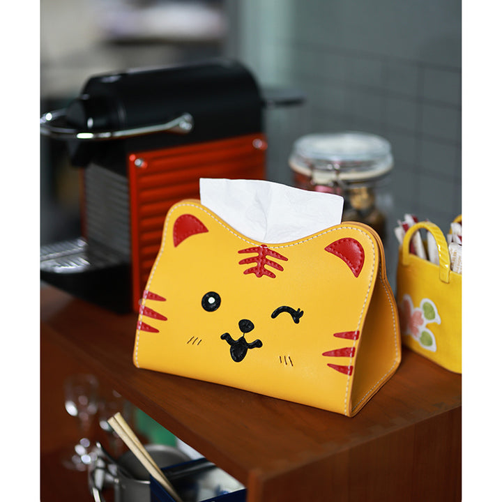 Cartoon Tiger Leather Tissue Box Holder DIY Kit | DIY Tissue Box Patterns