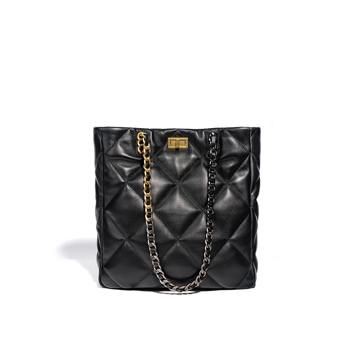 Black Tote Bag | Women Tote in Quilted Lamb Leather - POPSEWING™