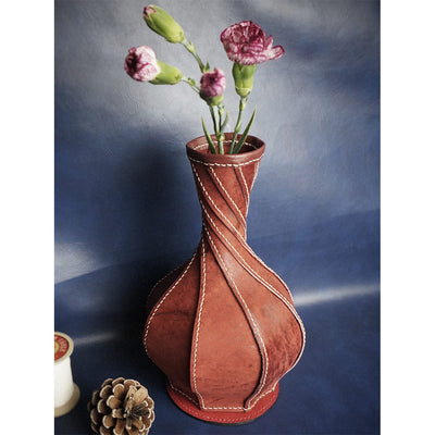 Vintage Look Flower Bottle | Red Leather Vase Homemade Home Decor - POPSEWING™