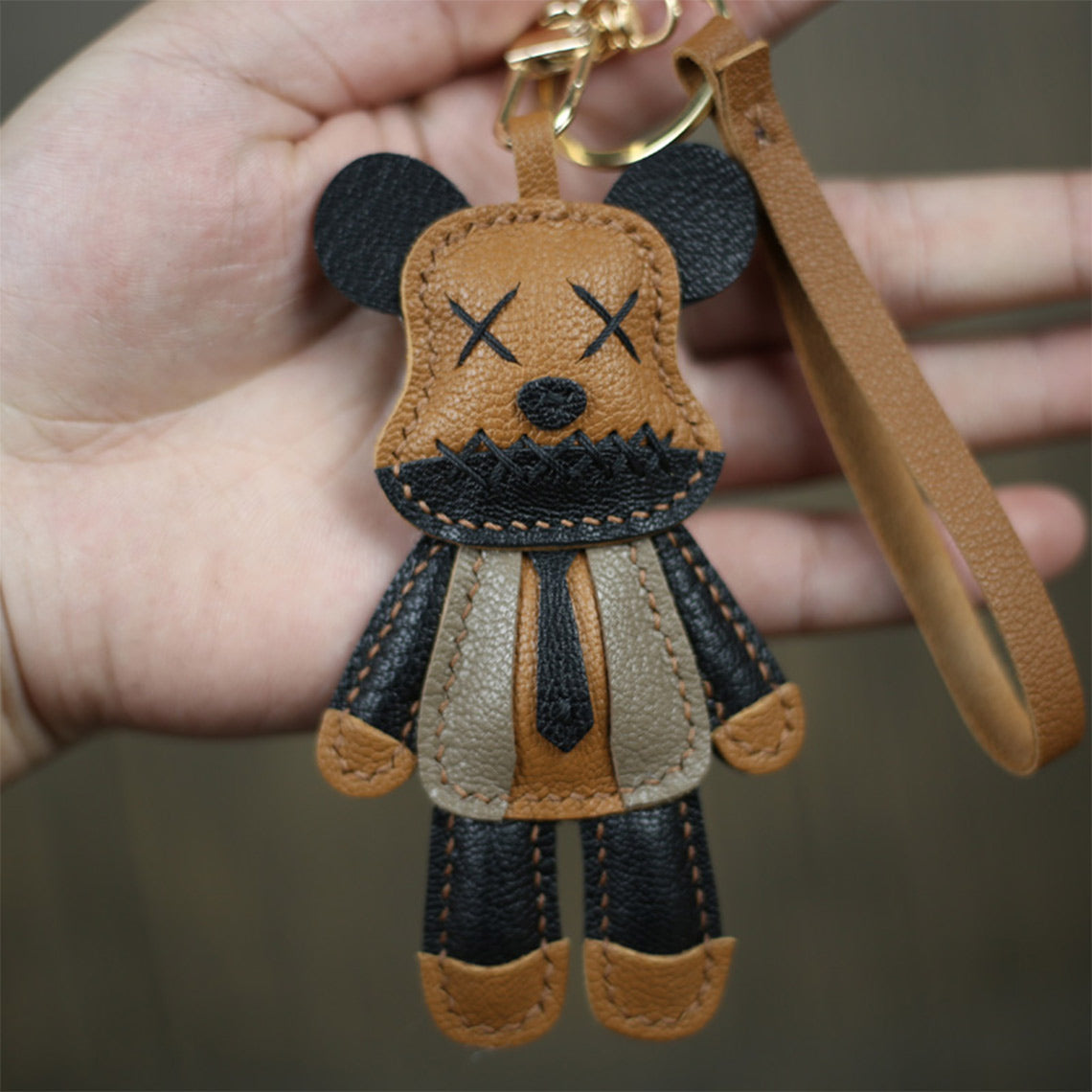 Luxury Leather Violent Bear Keychain Charm | DIY Keychain Kits Pink