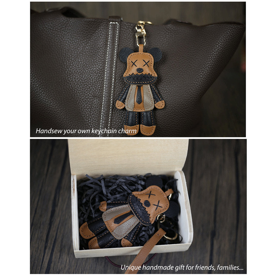 Luxury Leather Violent Bear Keychain Charm | DIY Keychain Kits