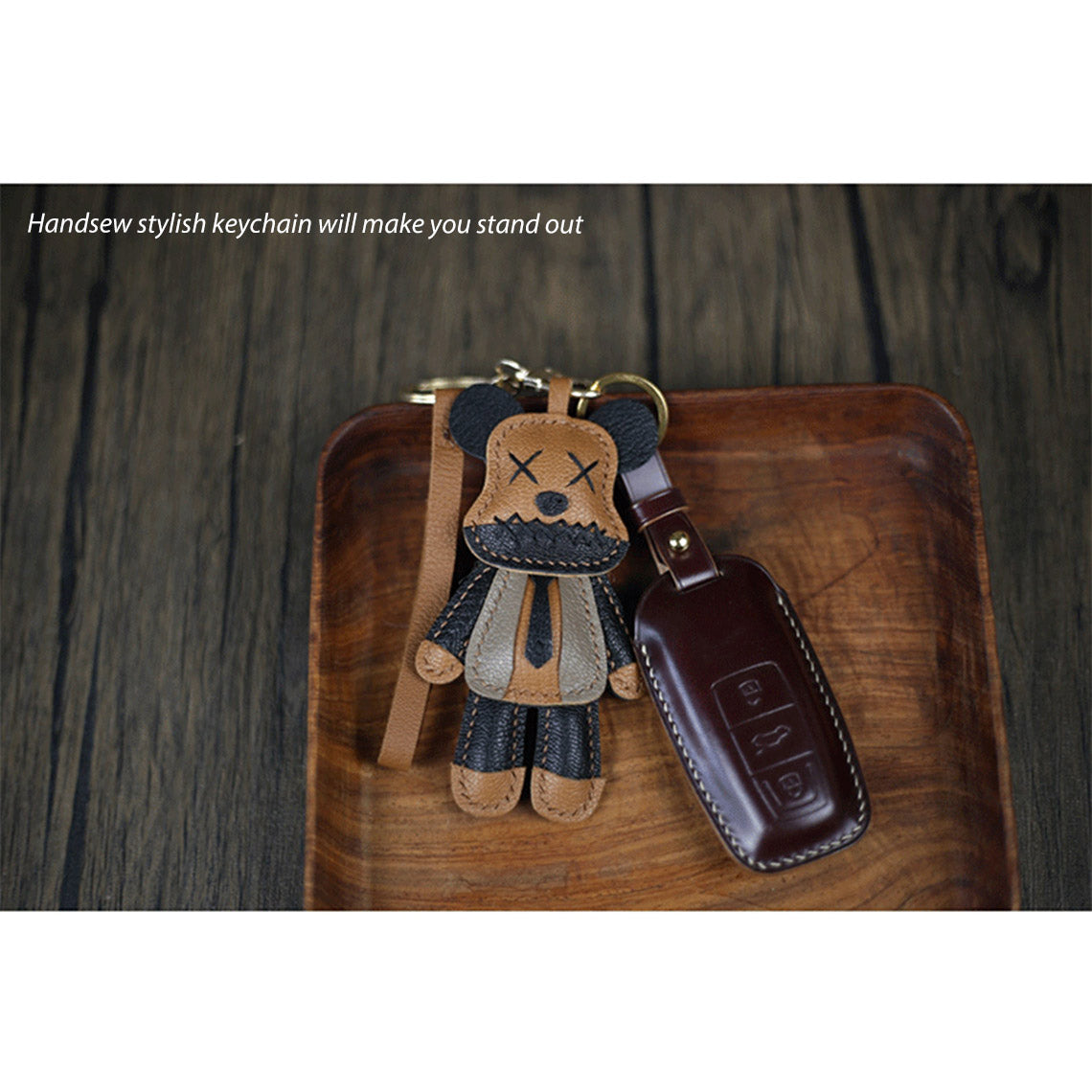 Luxury Leather Violent Bear Keychain Charm | DIY Keychain Kits