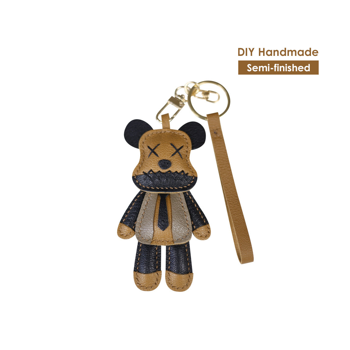 Stylish Bear Leather Keychain Charm | DIY Keychain Kits Teddy Bear Keychain - POPSEWING™