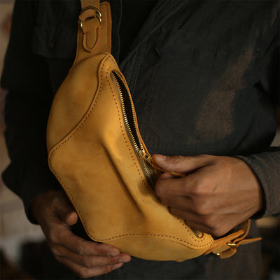 Genuine leather waist bag fanny pack | DIY sling bag bum bag in brown leather | POPSEWING™