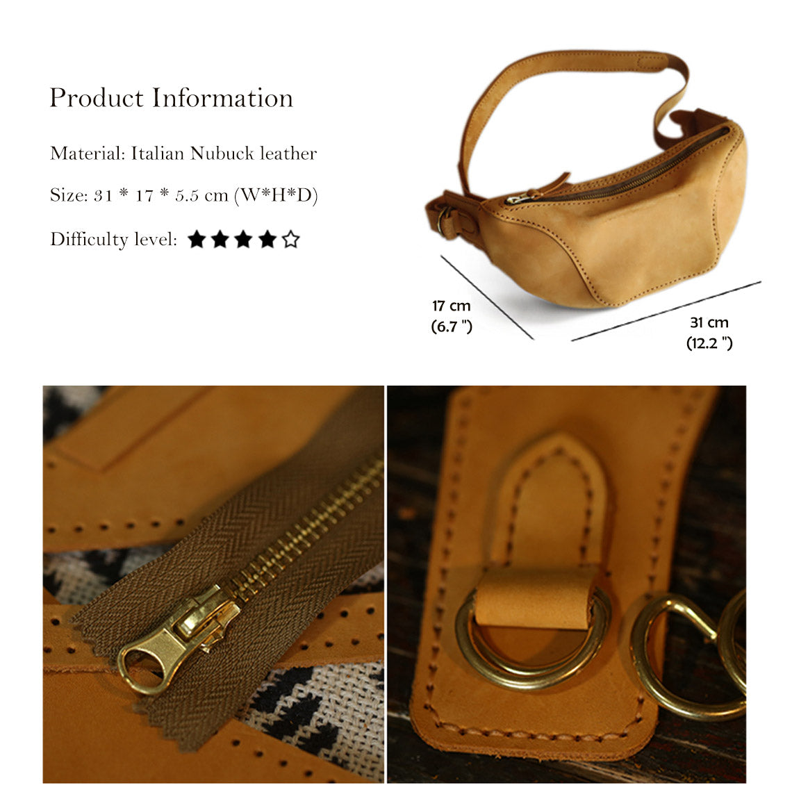 Genuine Leather Handmade Fannypack Bum Bag for Men and Women | DIY Leather Sling Bag Kit - POPSEWING™