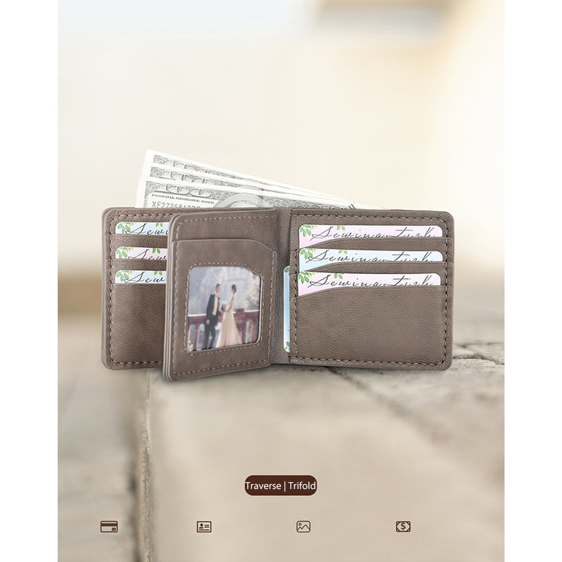 Trifold Leather Wallet with 6 Card Slots & Picture Window - POPSEWING™