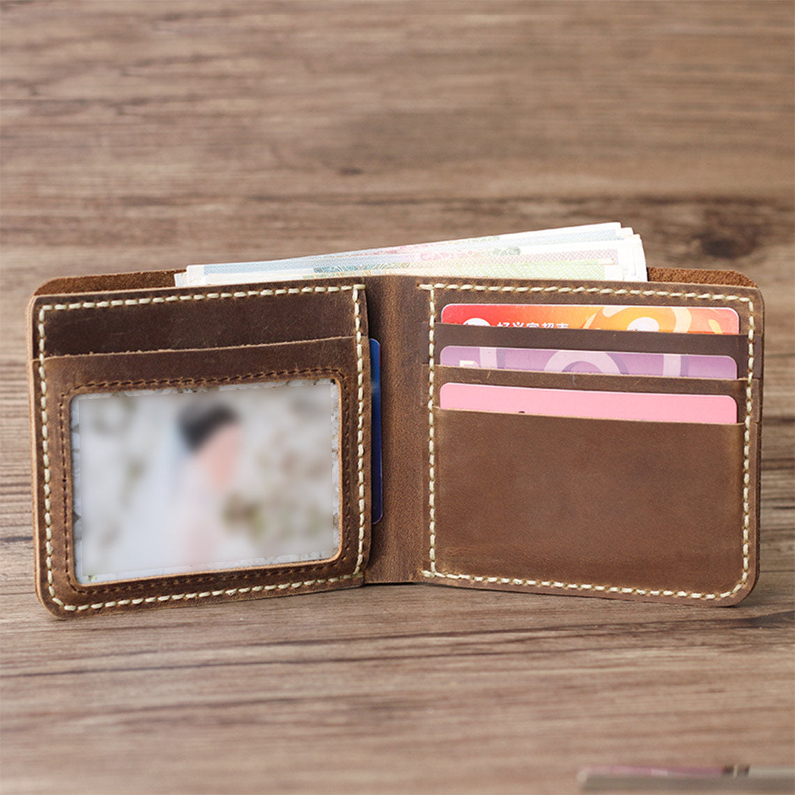 4 card slots Genuine Leather Wallet | Bifold Slim Leather Wallet Making Kit | POPSEWING™