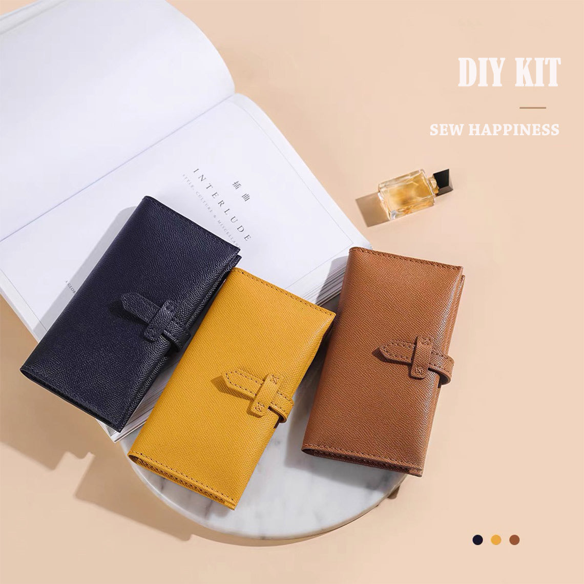 Bearn Wallet DIY Kit - Leather Slim Strap Bifold Wallet - Blue Yellow Brown| POPSEWING™